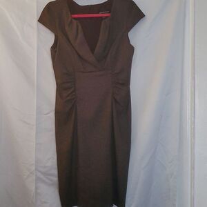 Brown Midi Dress Size 10 Classic Luxury Sexy Office Bodycon Date Tweed pinup